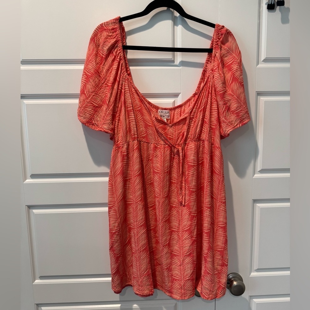 Honolua Surf & Co Coral Leaf Print Off the Shoulder Ruffle Dress Size XXLarge